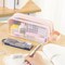 Large Grid Mesh Pencil Case 2 Compartment Pen Bag Clear Handheld Multifunction Pencil Pouch Transparent Makeup Bag for Teen Student College Business Travel Office Adult - Pink